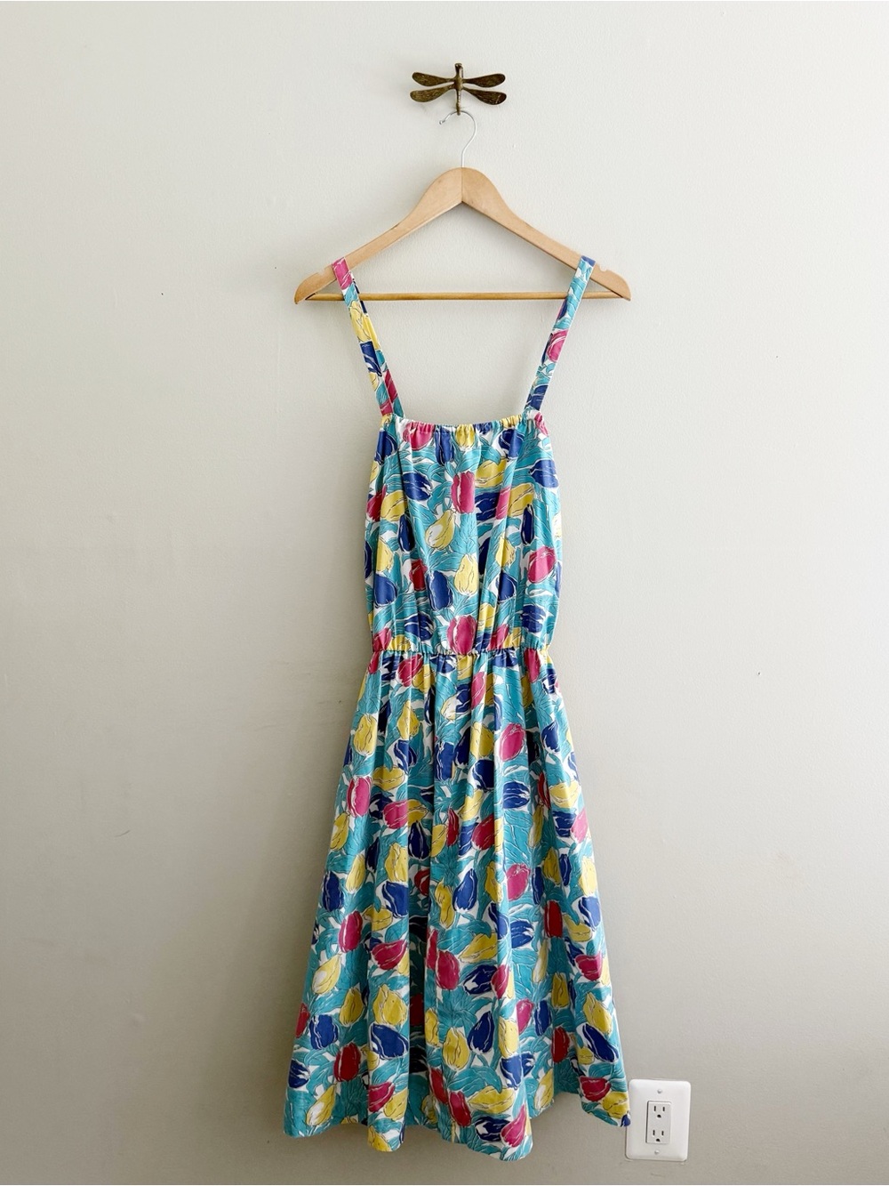 Vintage Tulip Floral Print Cotton Midi Sundress